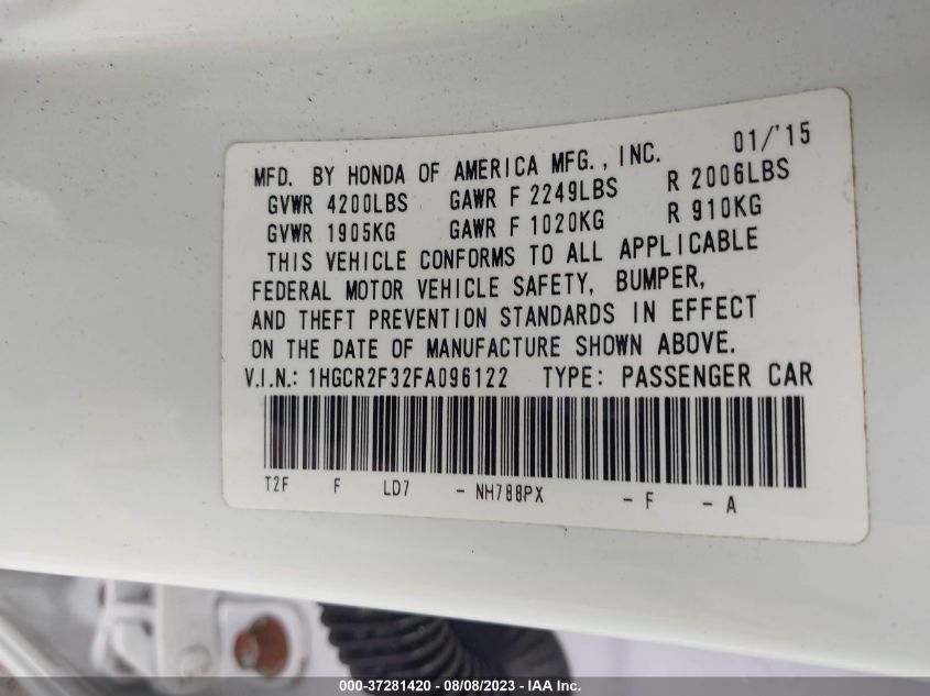 2015 HONDA ACCORD LX - 1HGCR2F32FA096122