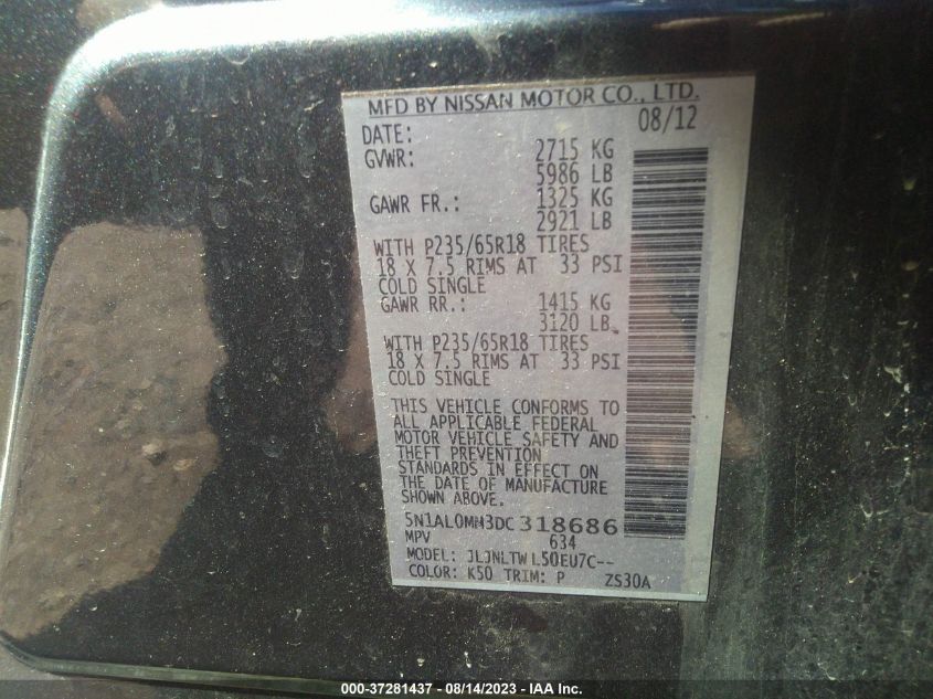 2013 INFINITI JX35 5N1AL0MM3DC318686