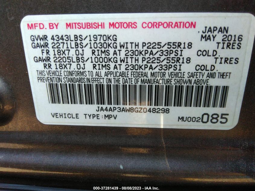 2016 MITSUBISHI OUTLANDER SPORT 2.4 SE - JA4AP3AW8GZ048298
