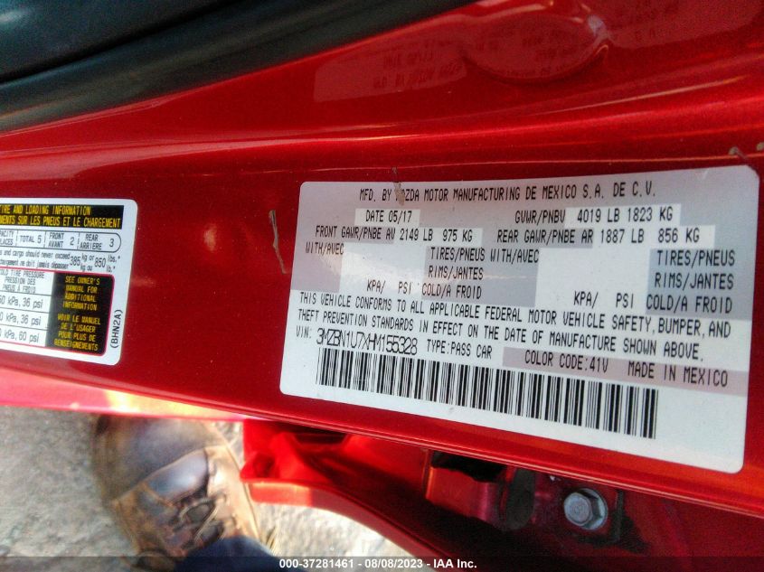 2017 MAZDA MAZDA3 4-DOOR SPORT - 3MZBN1U7XHM155328
