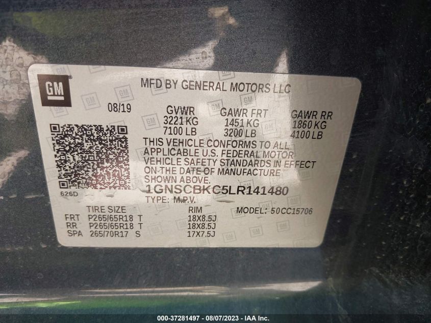 2020 CHEVROLET TAHOE LT - 1GNSCBKC5LR141480