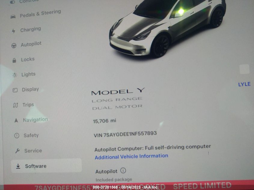 2022 TESLA MODEL Y LONG RANGE - 7SAYGDEE1NF557893