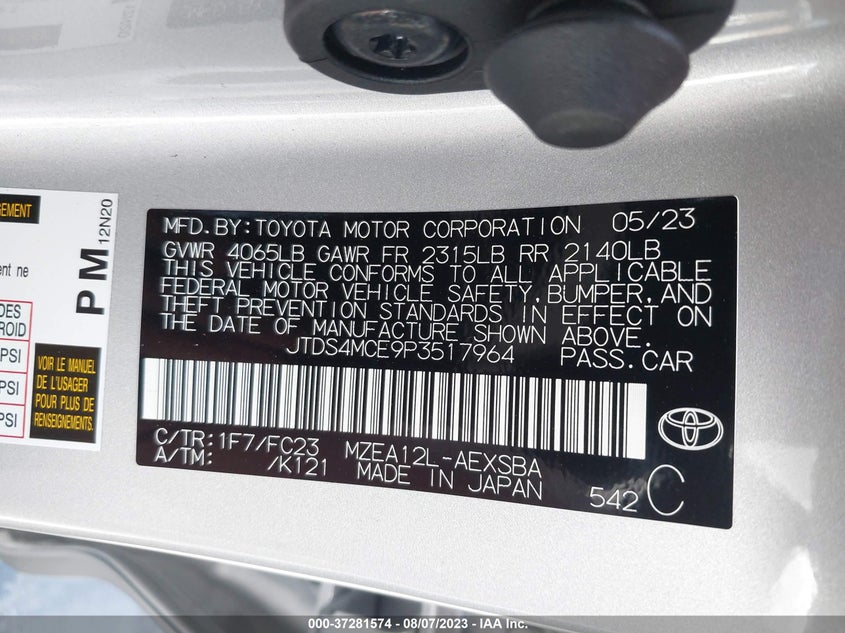 VIN JTDS4MCE9P3517964 2023 TOYOTA COROLLA SE