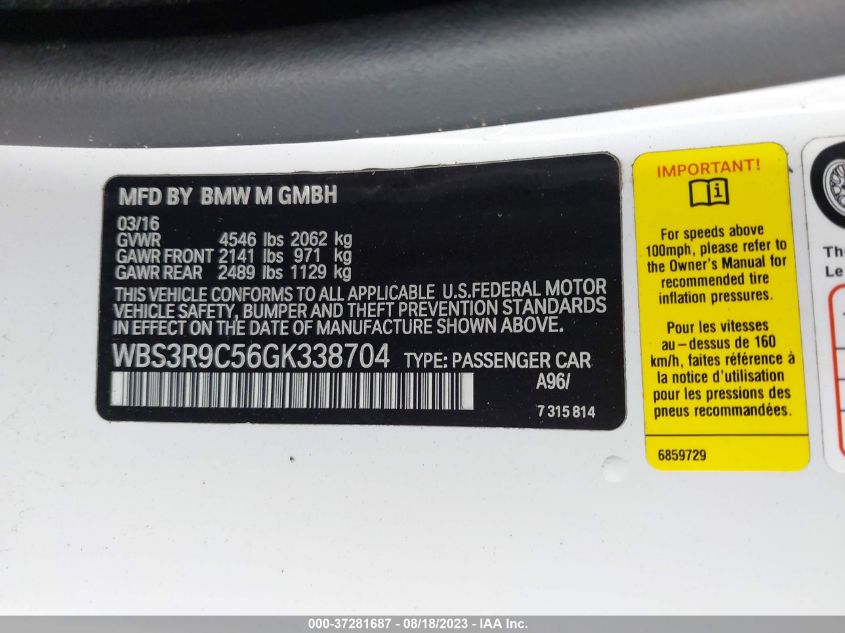 2016 BMW M4 - WBS3R9C56GK338704