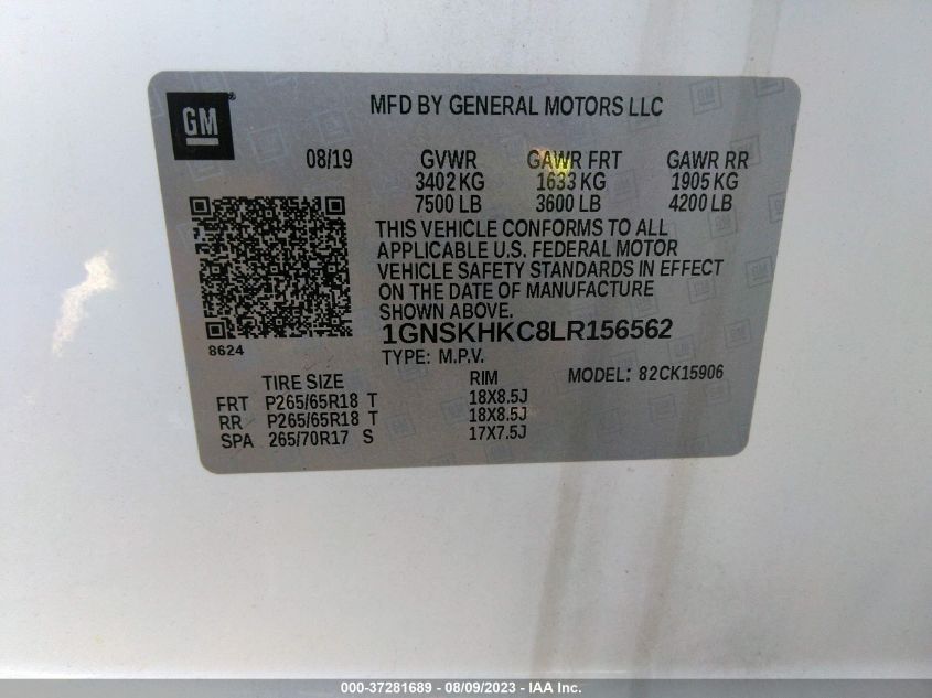 2020 CHEVROLET SUBURBAN LT - 1GNSKHKC8LR156562