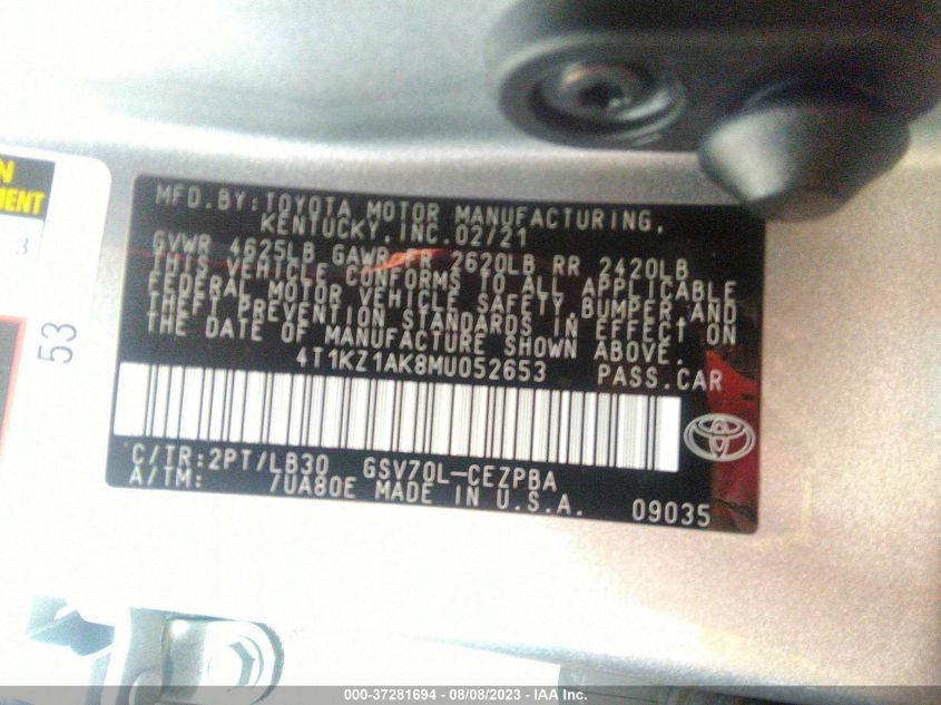 2021 TOYOTA CAMRY V6 - 4T1KZ1AK8MU052653