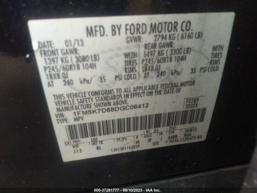 2013 FORD EXPLORER XLT - 1FM5K7D88DGC06412