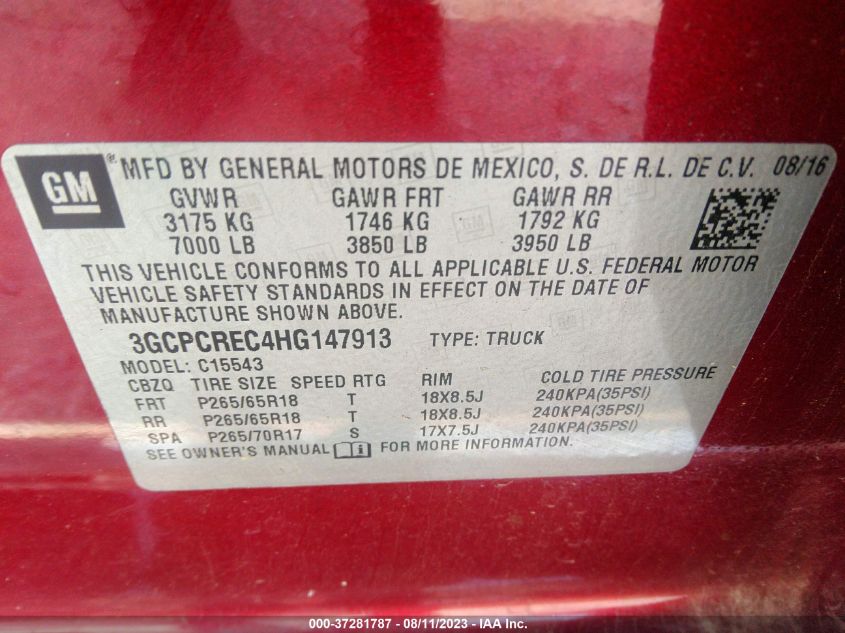 2017 CHEVROLET SILVERADO 1500 LT - 3GCPCREC4HG147913