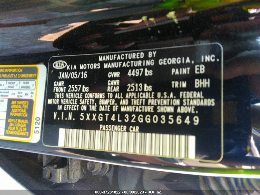 2016 KIA OPTIMA LX - 5XXGT4L32GG035649