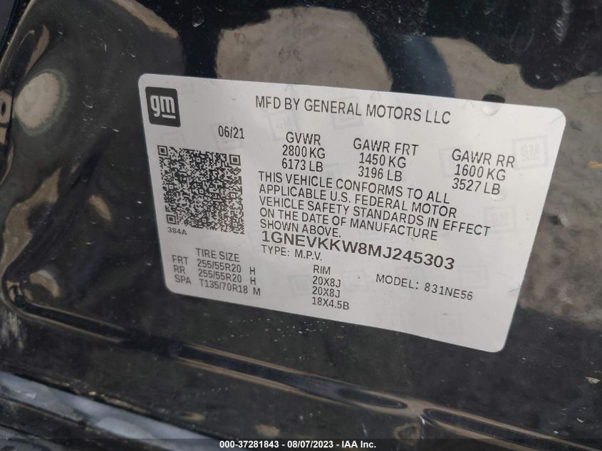 2021 CHEVROLET TRAVERSE PREMIER - 1GNEVKKW8MJ245303