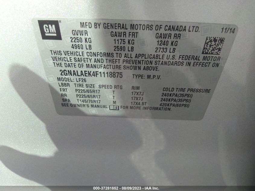 2015 CHEVROLET EQUINOX LS - 2GNALAEK4F1118875