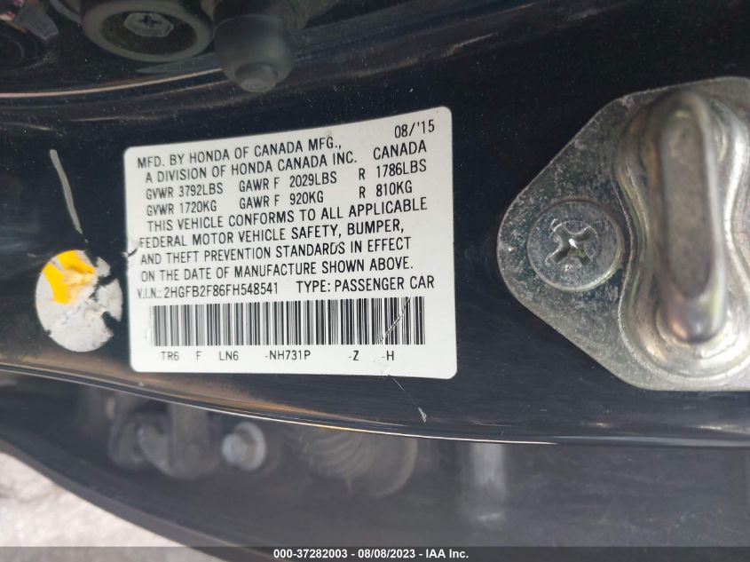 2015 HONDA CIVIC SEDAN EX - 2HGFB2F86FH548541