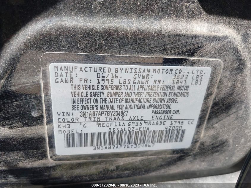 2016 NISSAN SENTRA S/SV/SR/SL - 3N1AB7AP7GY304867