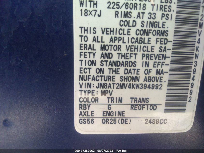 2019 NISSAN ROGUE SV - JN8AT2MV4KW394992