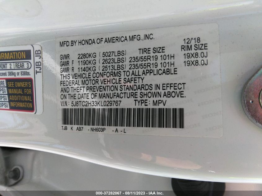 2019 ACURA RDX - 5J8TC2H33KL029767
