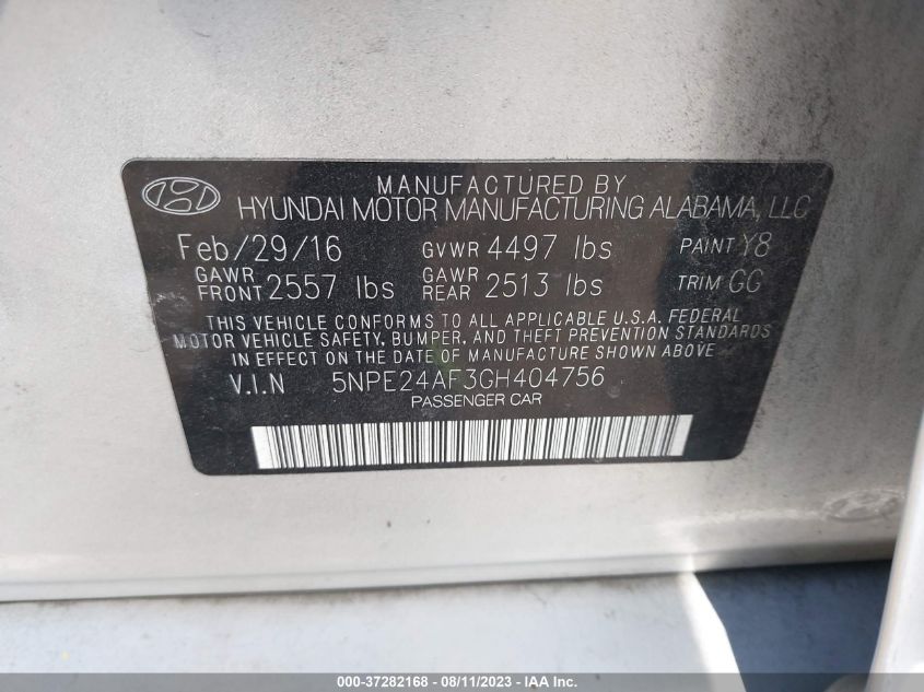 2016 HYUNDAI SONATA 2.4L - 5NPE24AF3GH404756