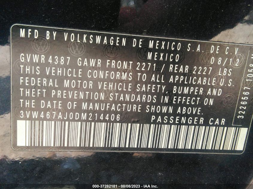 2013 VOLKSWAGEN GLI AUTOBAHN W/NAV 3VW467AJ0DM214406