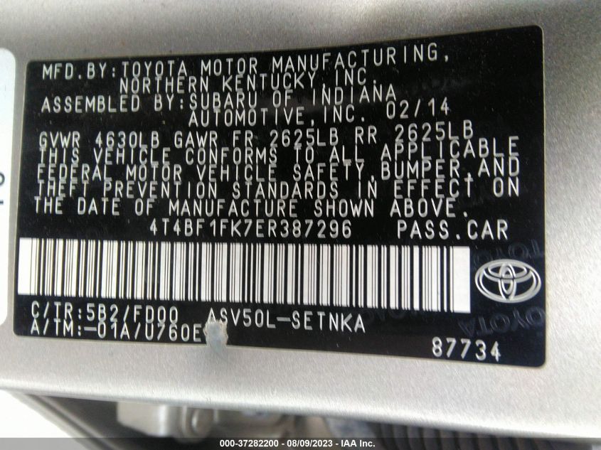 2014 TOYOTA CAMRY L/LE/XLE/SE/SE SPORT - 4T4BF1FK7ER387296