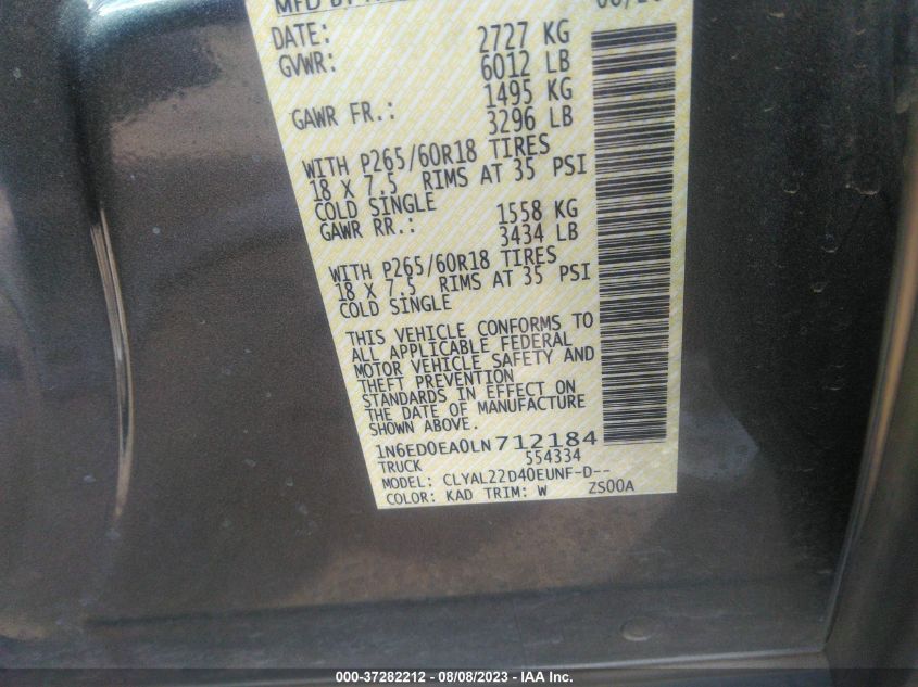 2020 NISSAN FRONTIER SV - 1N6ED0EA0LN712184