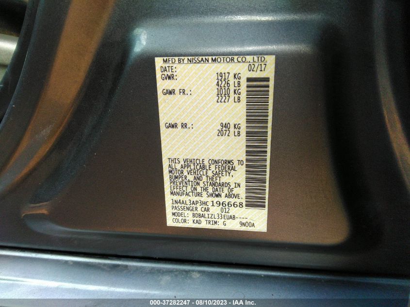 2017 NISSAN ALTIMA 2.5 SV - 1N4AL3AP3HC196668