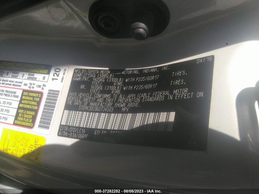 2016 TOYOTA SIENNA XLE/XLE AAS/LTD - 5TDYK3DC9GS734503