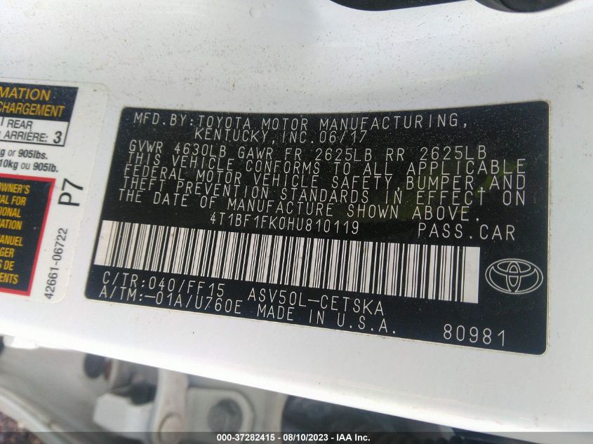 2017 TOYOTA CAMRY SE - 4T1BF1FK0HU810119