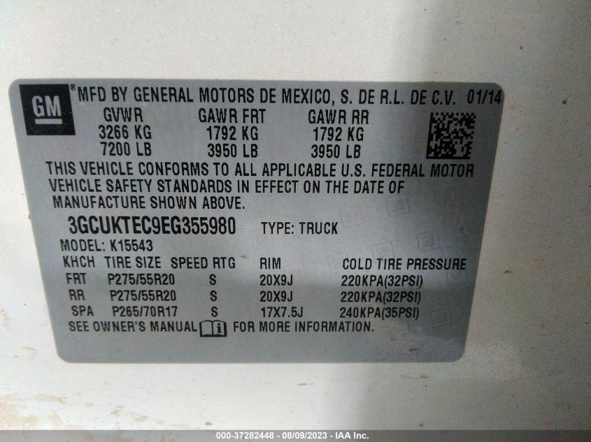 2014 CHEVROLET SILVERADO 1500 HIGH COUNTRY - 3GCUKTEC9EG355980
