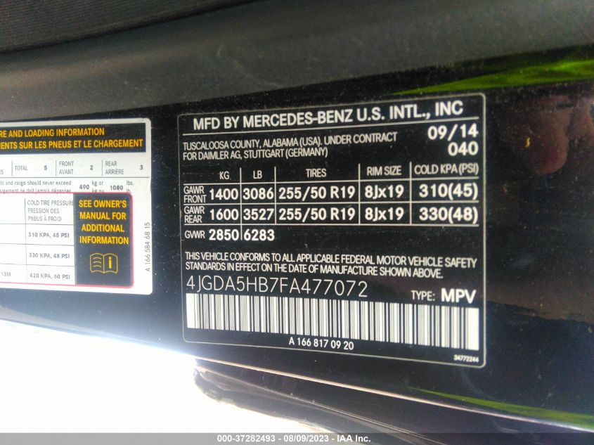 2015 MERCEDES-BENZ M-CLASS ML 350 - 4JGDA5HB7FA477072