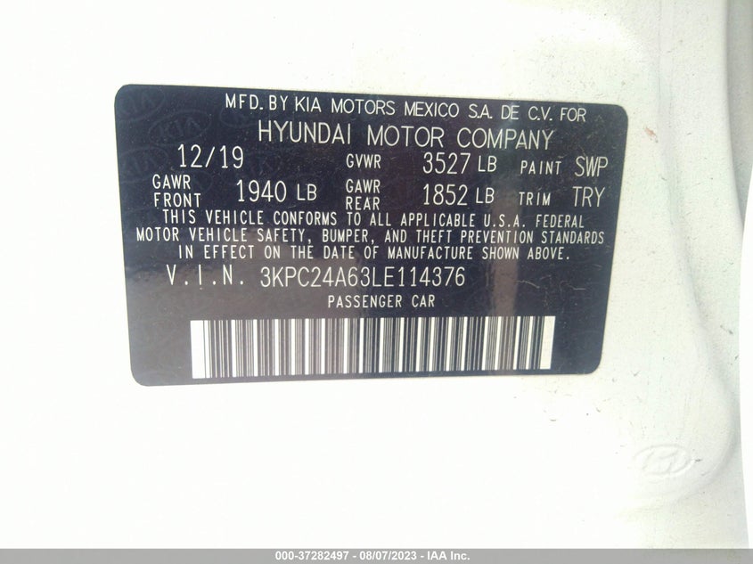 VIN 3KPC24A63LE114376 2020 HYUNDAI ACCENT SE