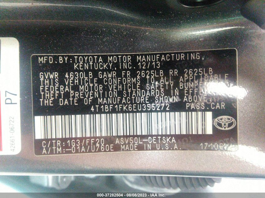 2014 TOYOTA CAMRY L/LE/XLE/SE/SE SPORT - 4T1BF1FK6EU355272