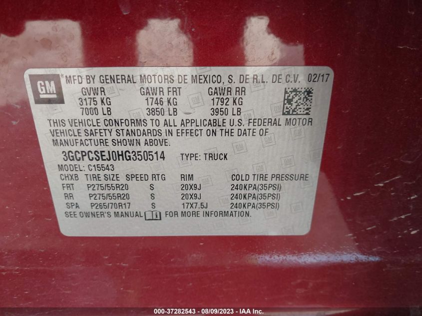 2017 CHEVROLET SILVERADO 1500 LTZ - 3GCPCSEJ0HG350514