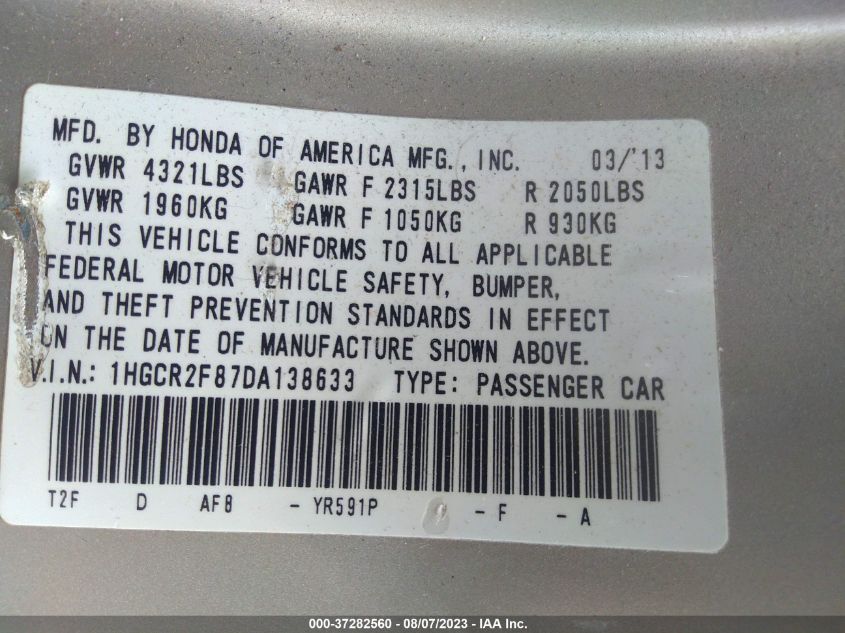 2013 HONDA ACCORD SDN EX-L - 1HGCR2F87DA138633