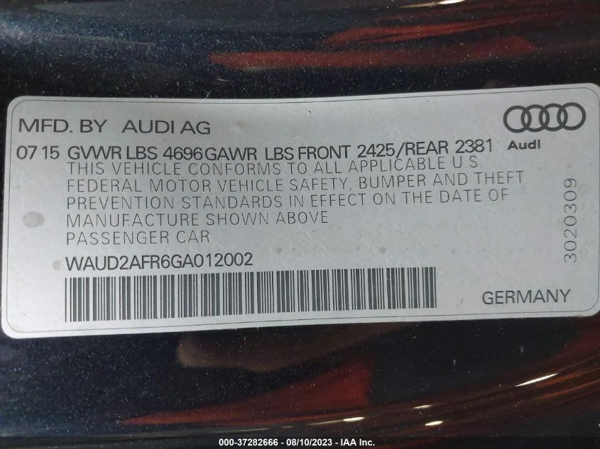 2016 AUDI A5 PREMIUM - WAUD2AFR6GA012002