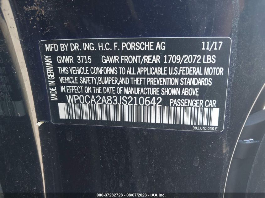 2018 PORSCHE 718 BOXSTER WP0CA2A83JS210642