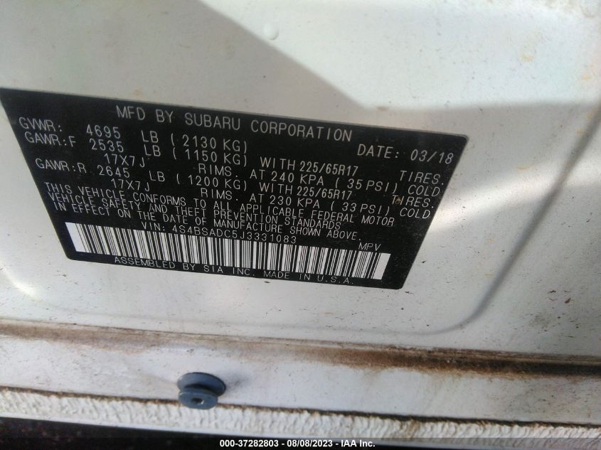 2018 SUBARU OUTBACK PREMIUM - 4S4BSADC5J3331083