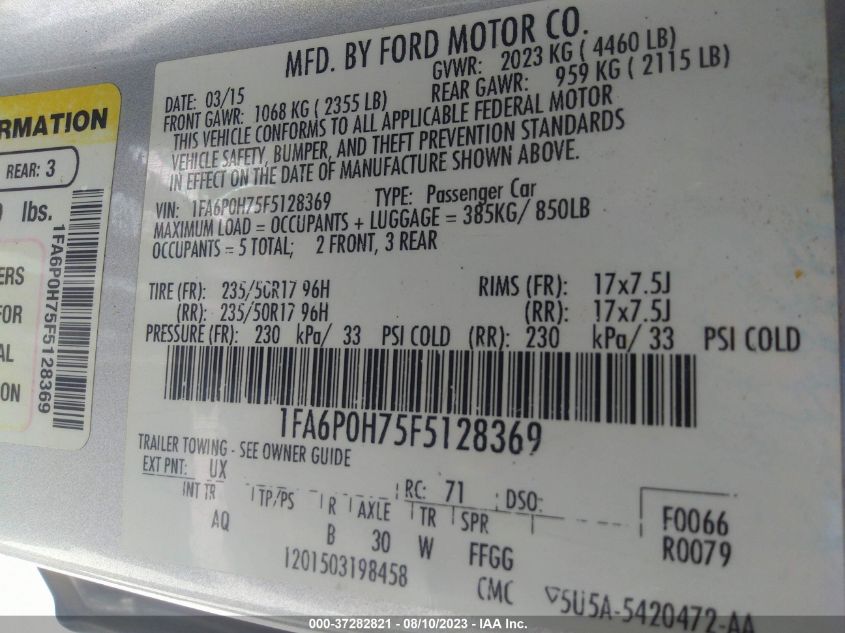 2015 FORD FUSION SE - 1FA6P0H75F5128369