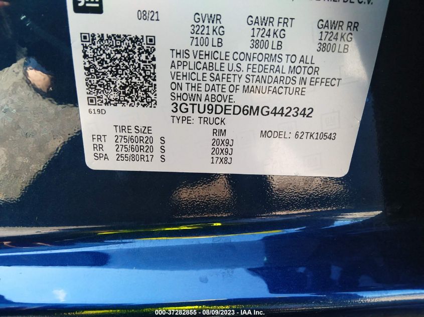 2021 GMC SIERRA 1500 SLT - 3GTU9DED6MG442342