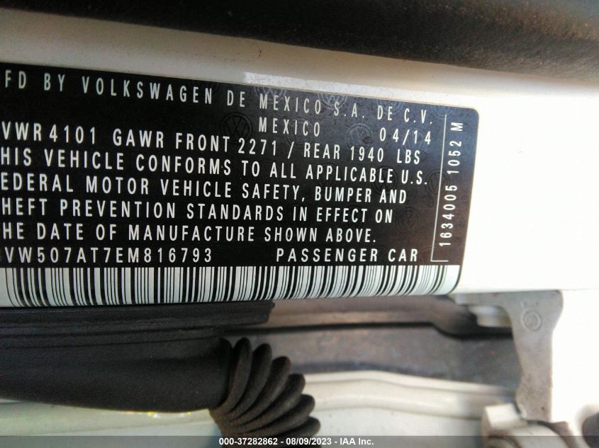 2014 VOLKSWAGEN BEETLE CONVERTIBLE 1.8T 3VW507AT7EM816793