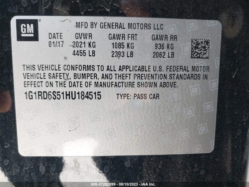 2017 CHEVROLET VOLT PREMIER - 1G1RD6S51HU184515