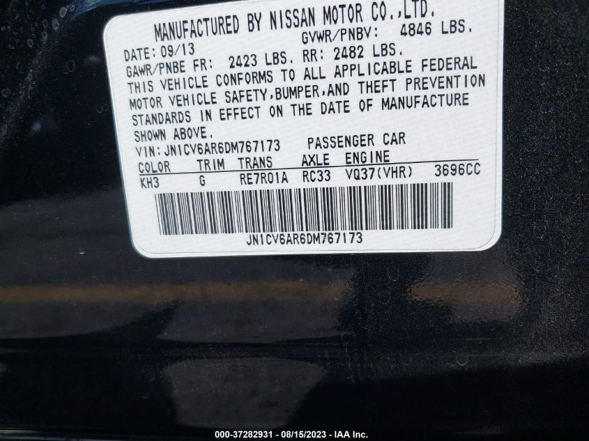2013 INFINITI G37 SEDAN X JN1CV6AR6DM767173
