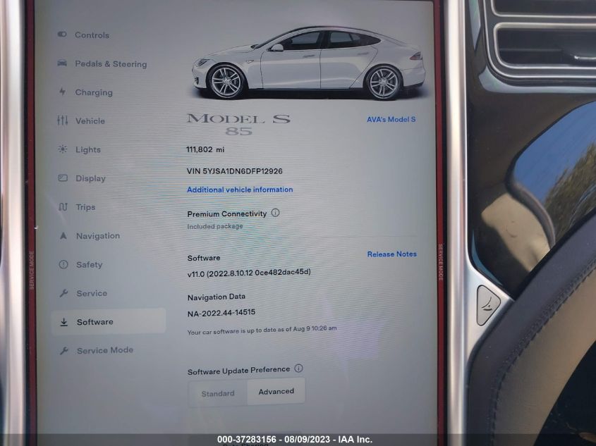 2013 TESLA MODEL S - 5YJSA1DN6DFP12926