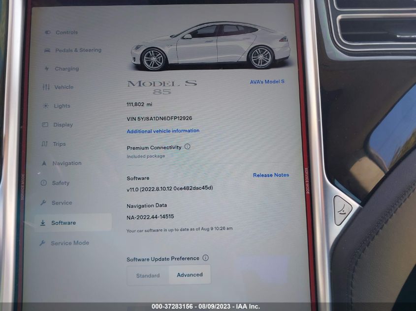 2013 TESLA MODEL S - 5YJSA1DN6DFP12926