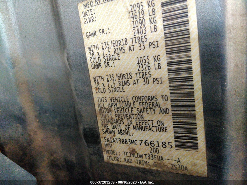 VIN 5N1AT3BB3MC766185 2021 NISSAN ROGUE SV