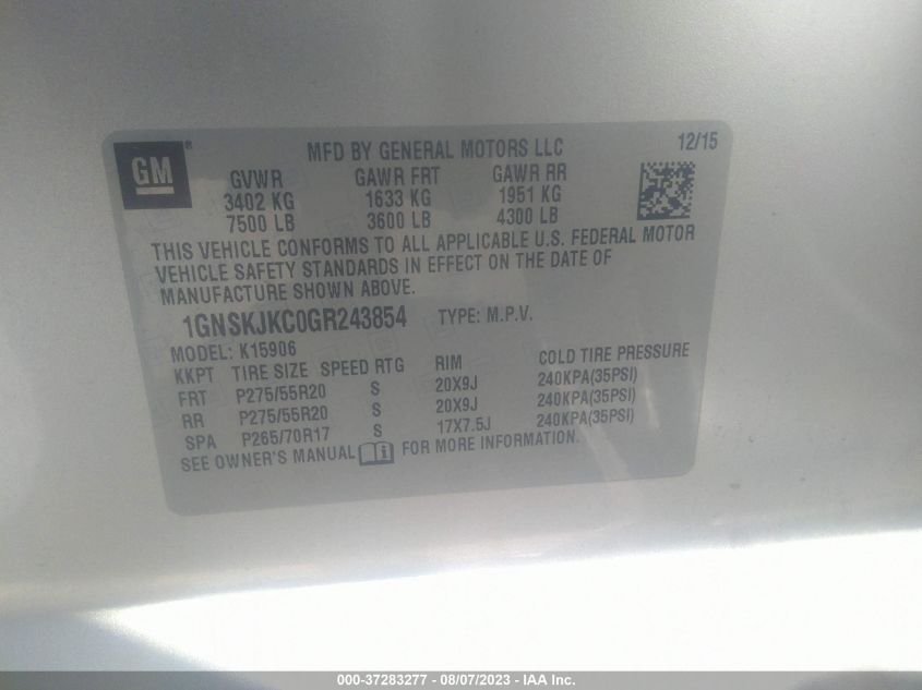 2016 CHEVROLET SUBURBAN LTZ - 1GNSKJKC0GR243854
