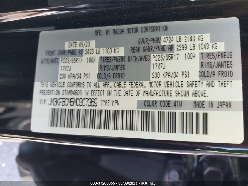 VIN JM3KFBCM5M0307369 2021 MAZDA CX-5 TOURING