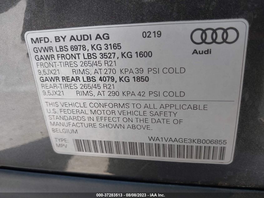 2019 AUDI E-TRON PRESTIGE - WA1VAAGE3KB006855