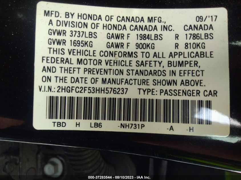 2017 HONDA CIVIC SEDAN LX - 2HGFC2F53HH576237