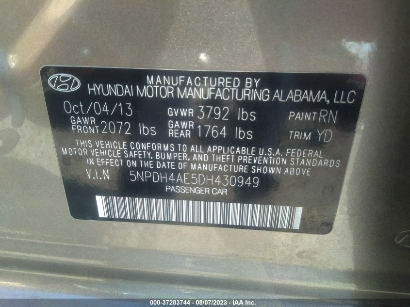 2013 HYUNDAI ELANTRA GLS PZEV - 5NPDH4AE5DH430949