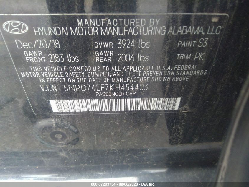 2019 HYUNDAI ELANTRA SE - 5NPD74LF7KH454403