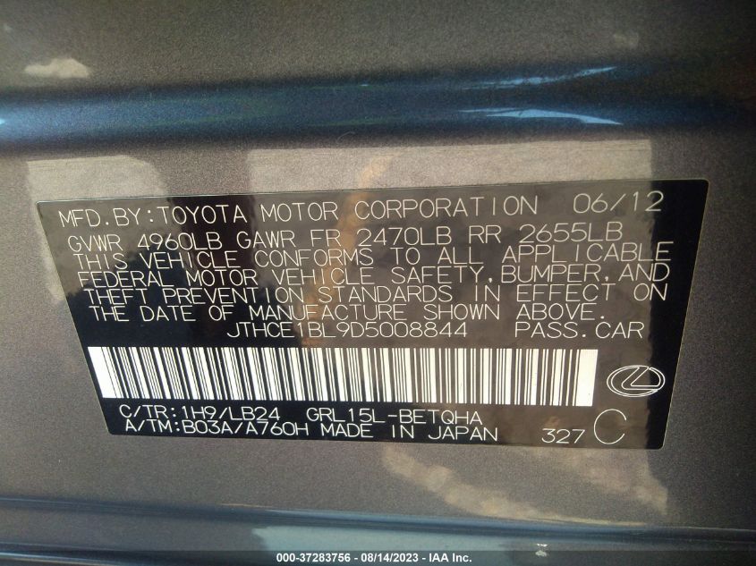 2013 LEXUS GS 350 - JTHCE1BL9D5008844